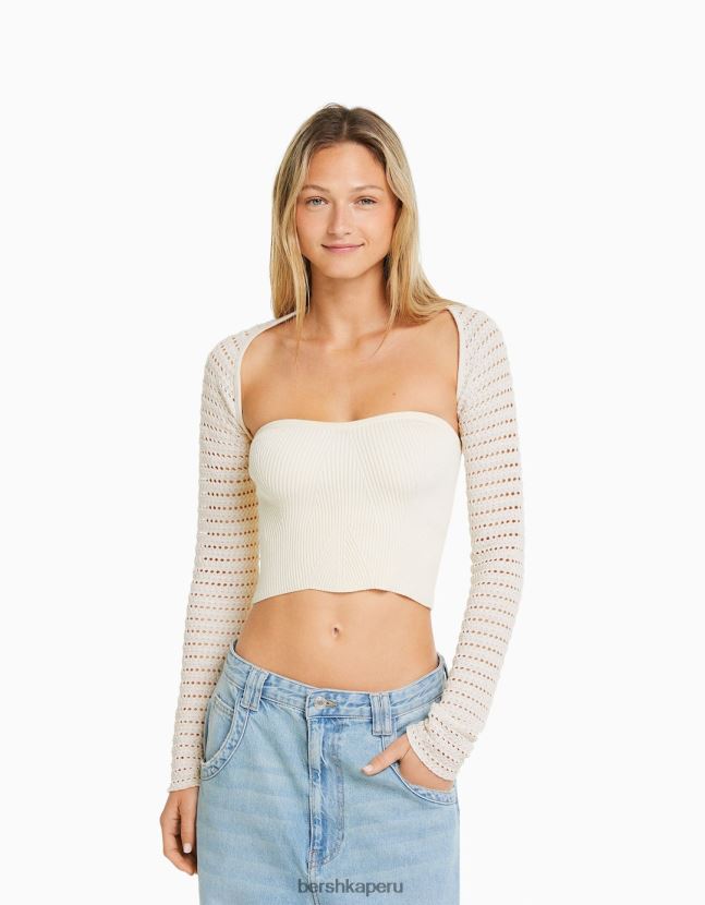 crema Bershka mujer calentadores de brazo de punto abierto 806J6B304