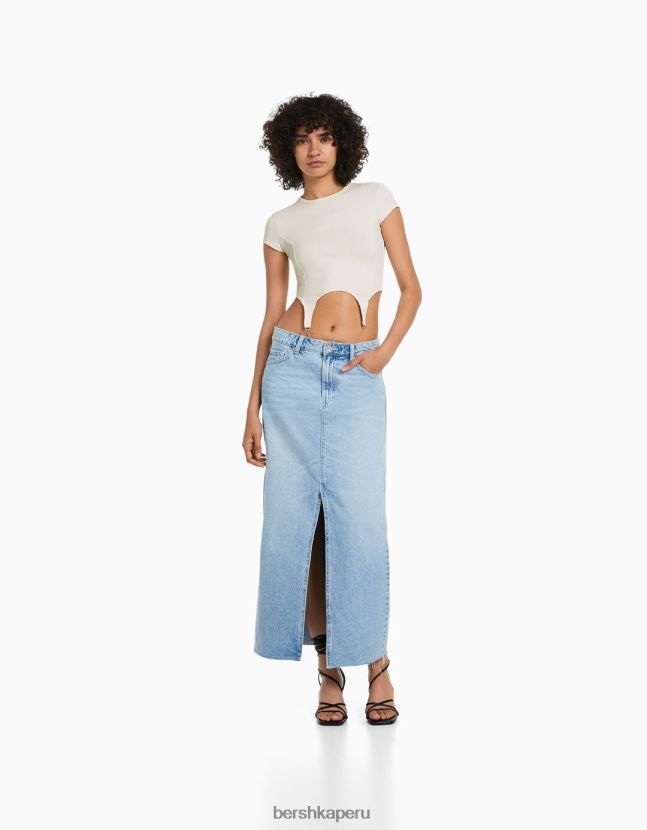 crema Bershka mujer camiseta de manga corta con detalle 806J6B509