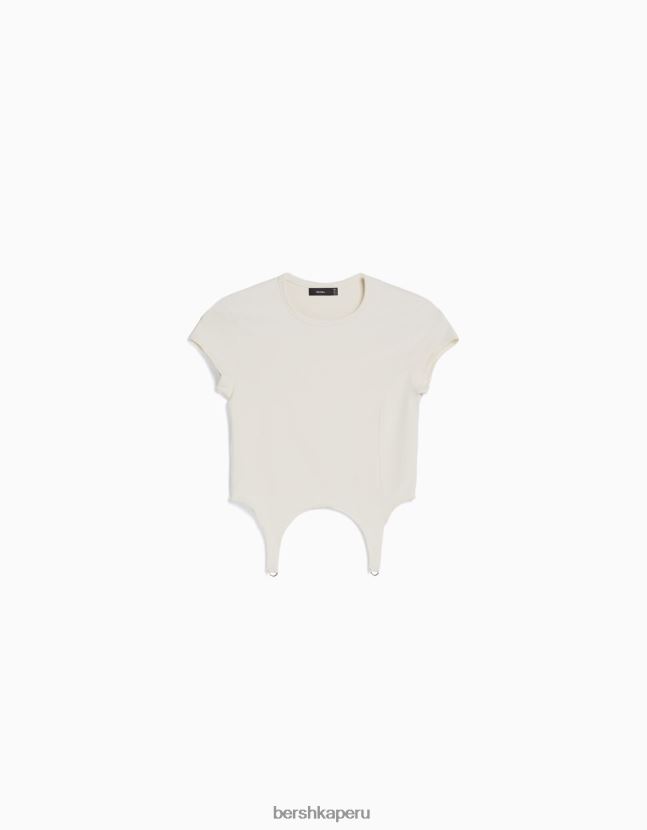 crema Bershka mujer camiseta de manga corta con detalle 806J6B509