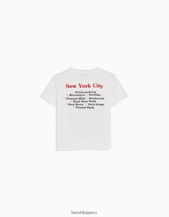 crema Bershka mujer camiseta de manga corta con estampado 806J6B494