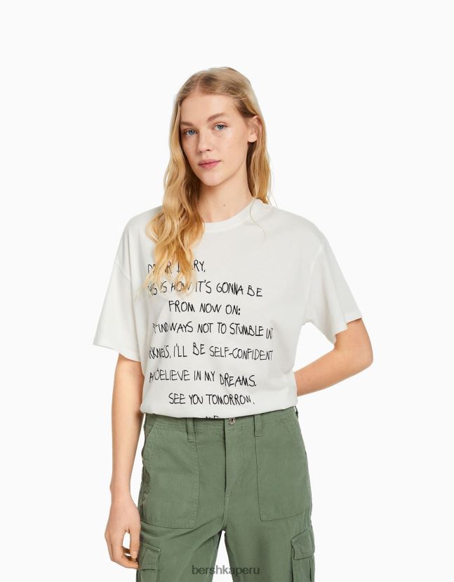 crema Bershka mujer camiseta de manga corta con estampado 806J6B506