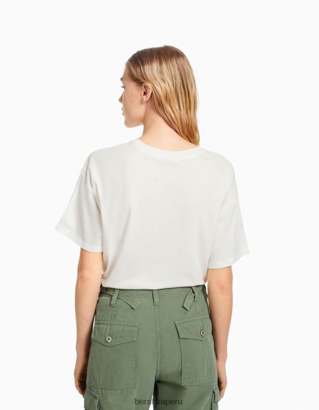 crema Bershka mujer camiseta de manga corta con estampado 806J6B506