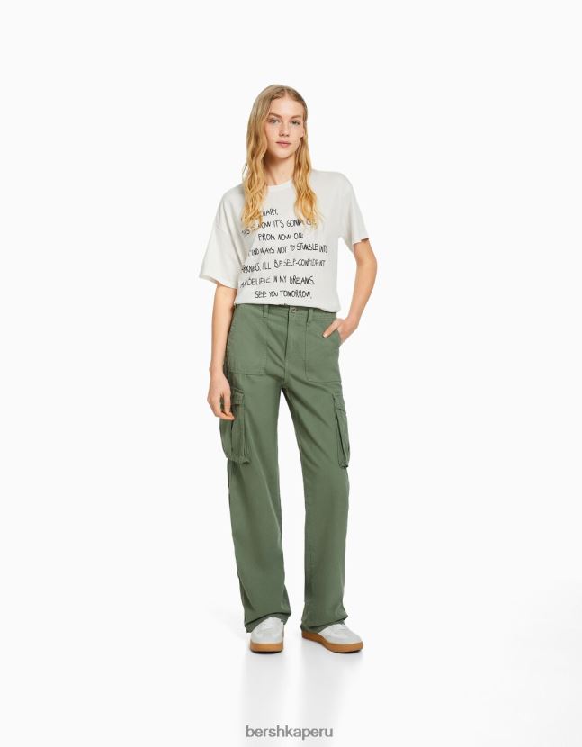 crema Bershka mujer camiseta de manga corta con estampado 806J6B506
