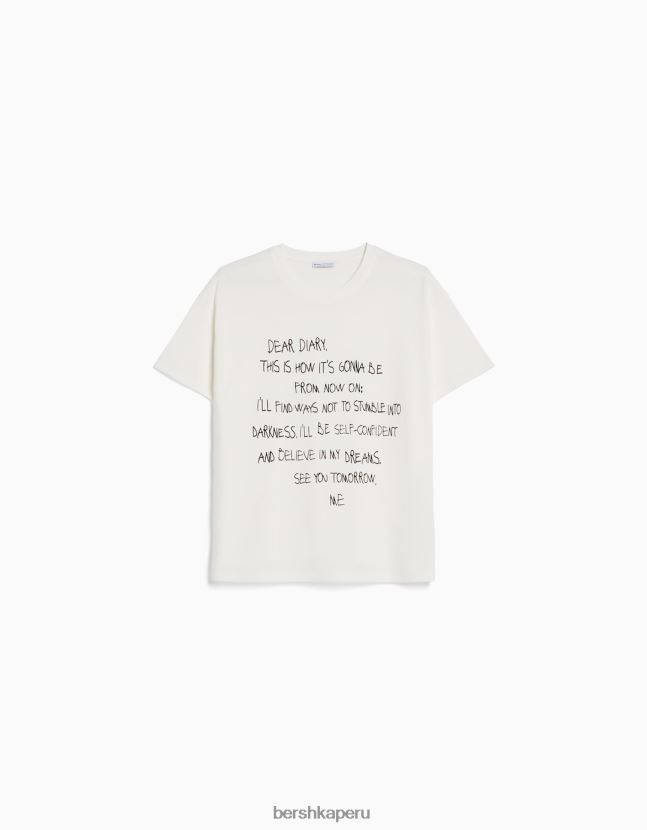 crema Bershka mujer camiseta de manga corta con estampado 806J6B506