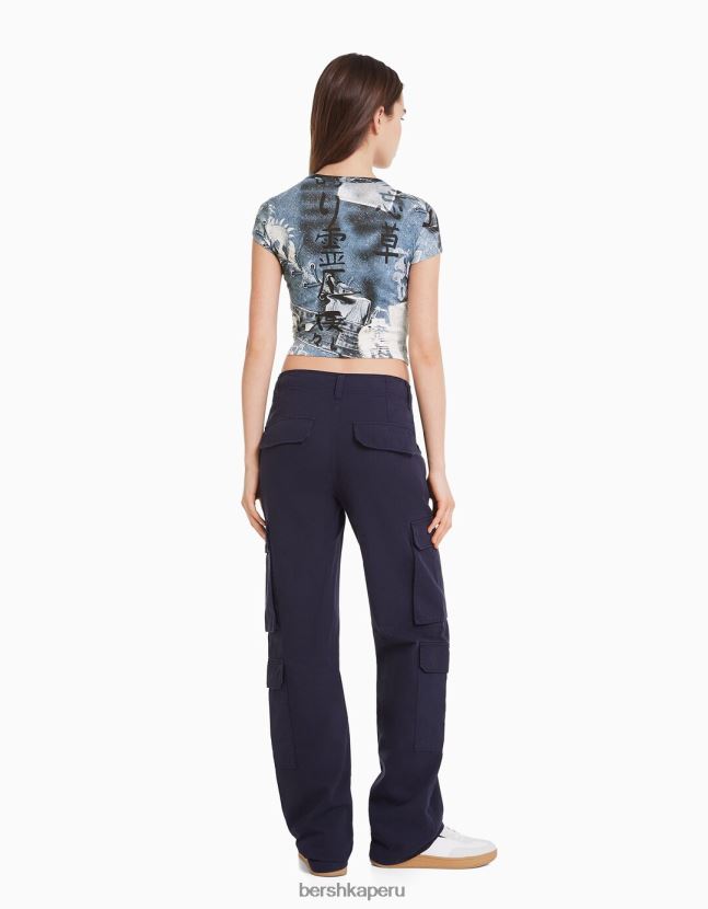 crema Bershka mujer camiseta de manga corta con estampado 806J6B599