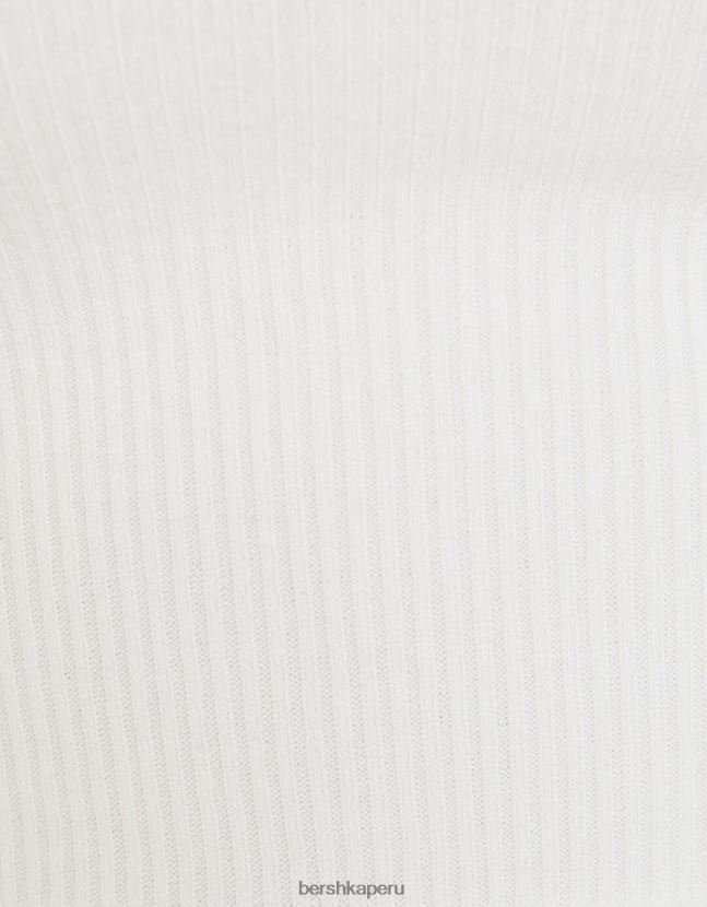crema Bershka mujer camiseta de manga larga a rayas con cuello barco 806J6B518