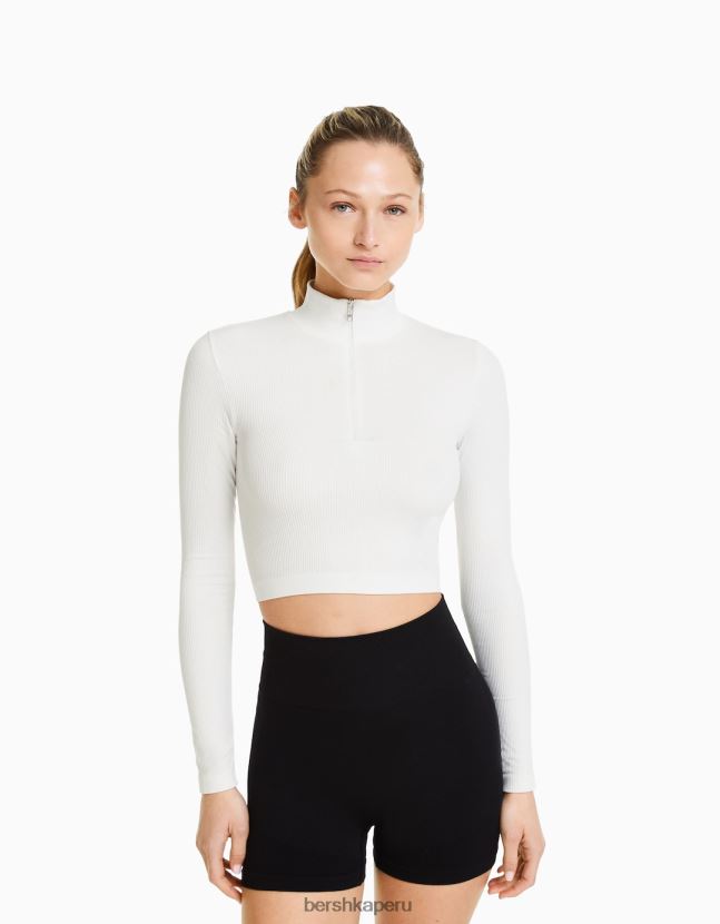 crema Bershka mujer camiseta de manga larga sin costuras con cremallera 806J6B534