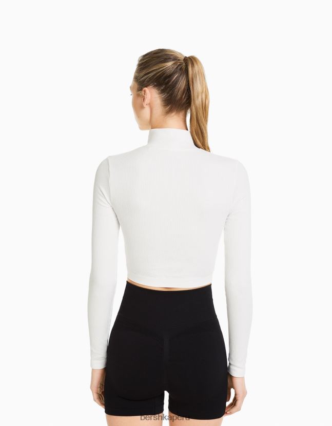 crema Bershka mujer camiseta de manga larga sin costuras con cremallera 806J6B534