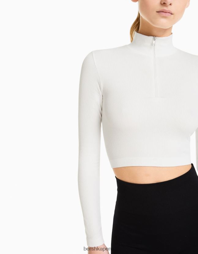 crema Bershka mujer camiseta de manga larga sin costuras con cremallera 806J6B534