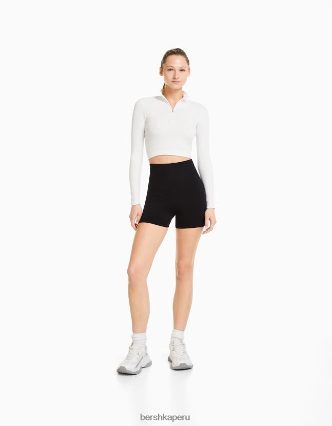 crema Bershka mujer camiseta de manga larga sin costuras con cremallera 806J6B534