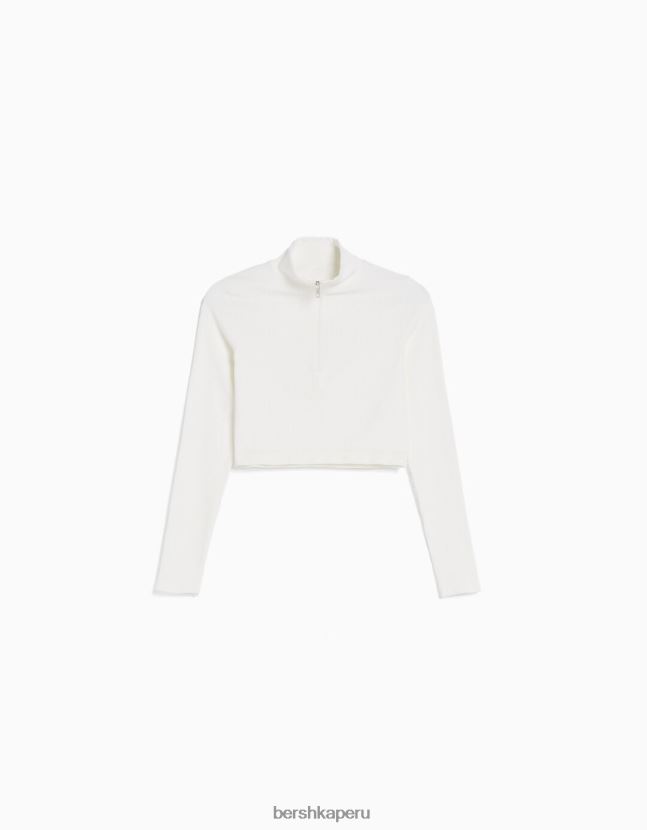 crema Bershka mujer camiseta de manga larga sin costuras con cremallera 806J6B534