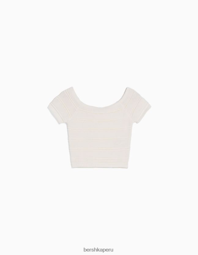 crema Bershka mujer camiseta de punto de canalé de algodón de manga corta 806J6B425
