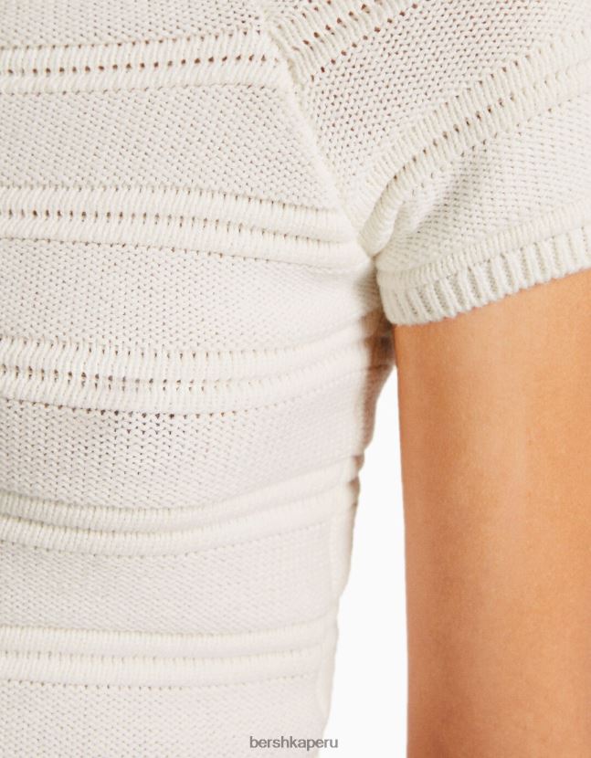 crema Bershka mujer camiseta de punto de canalé de algodón de manga corta 806J6B425