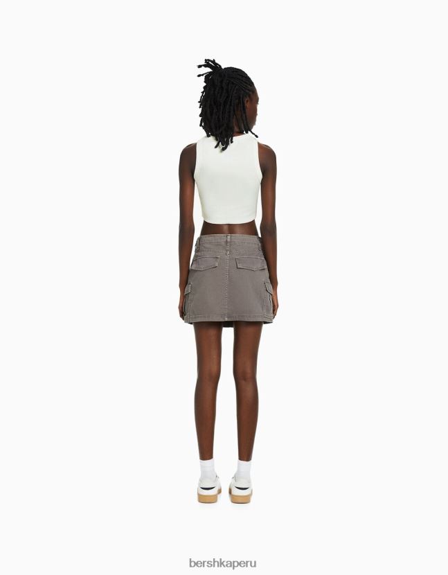crema Bershka mujer camiseta sin mangas de canalé estampada 806J6B604