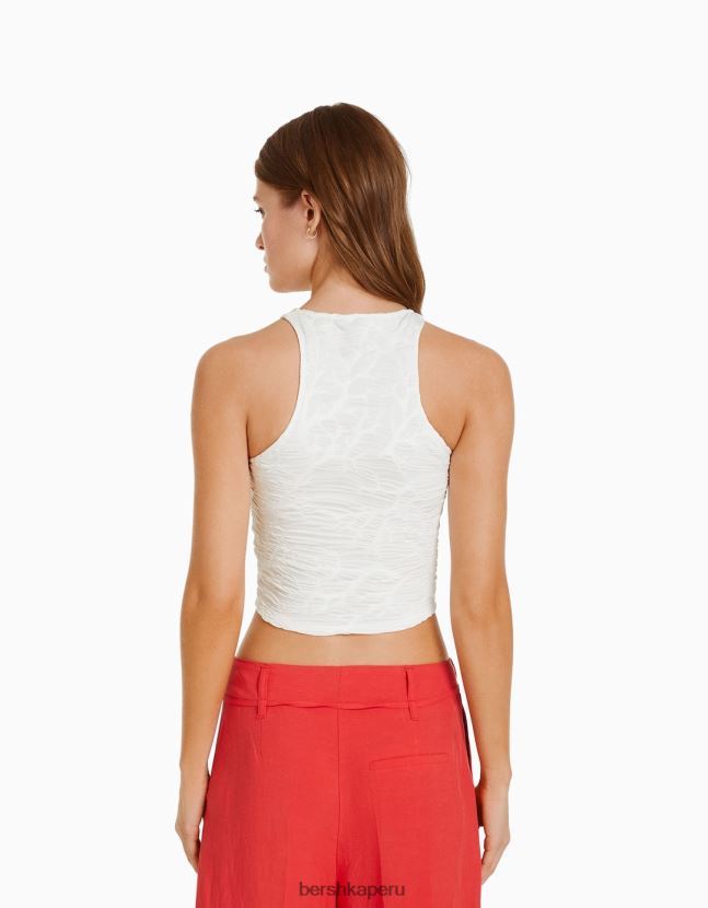 crema Bershka mujer camiseta sin mangas texturizada con cuello de nadador 806J6B376