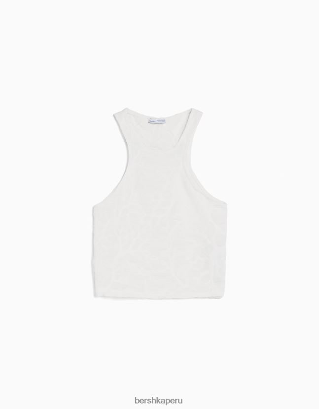 crema Bershka mujer camiseta sin mangas texturizada con cuello de nadador 806J6B376