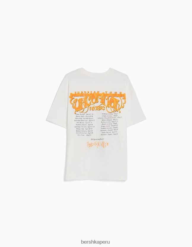 crema Bershka mujer playera oversize de manga corta estampada 806J6B362