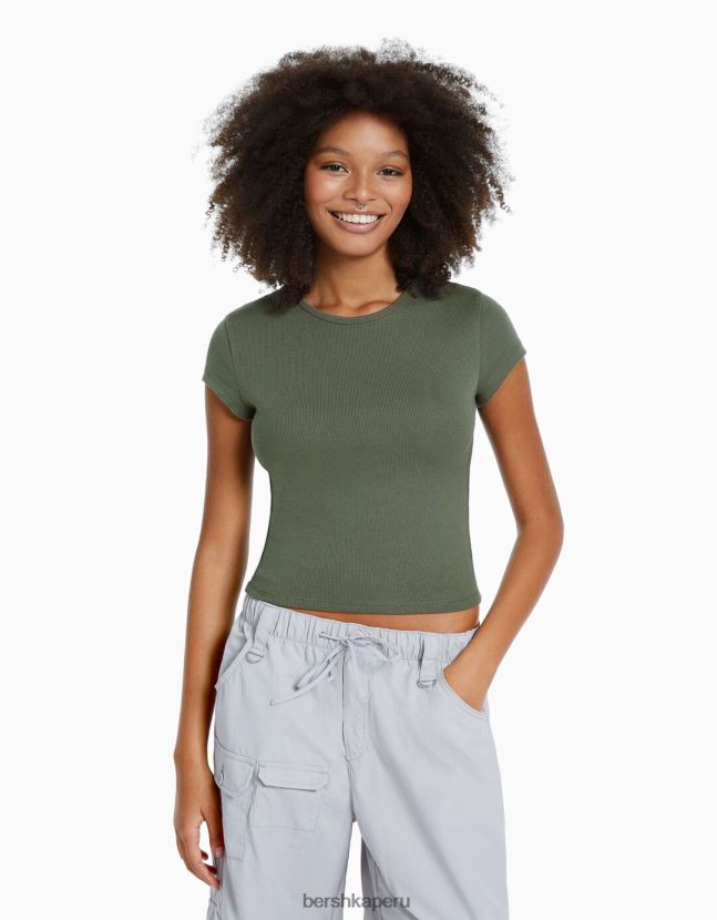 exclusivo Bershka mujer camiseta de canalé manga corta 806J6B345