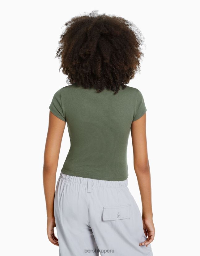 exclusivo Bershka mujer camiseta de canalé manga corta 806J6B345