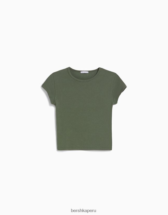exclusivo Bershka mujer camiseta de canalé manga corta 806J6B345