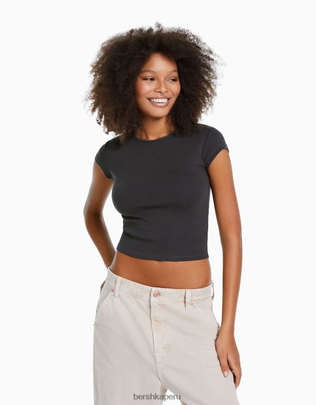 exclusivo Bershka mujer camiseta de canalé manga corta 806J6B353