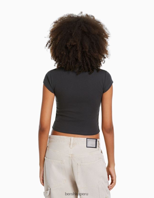exclusivo Bershka mujer camiseta de canalé manga corta 806J6B353