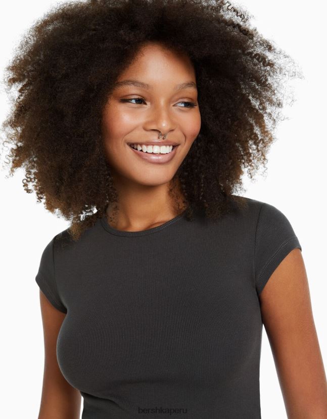 exclusivo Bershka mujer camiseta de canalé manga corta 806J6B353