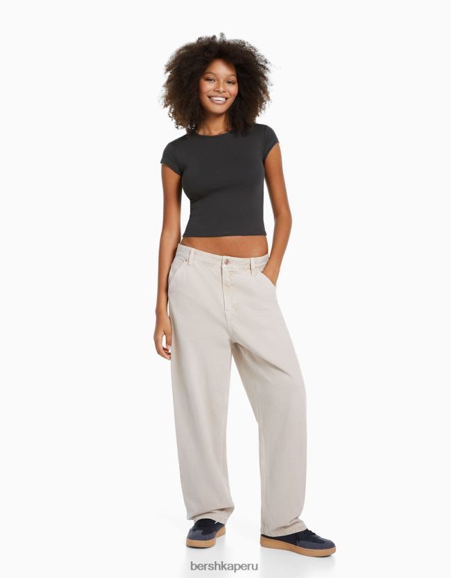 exclusivo Bershka mujer camiseta de canalé manga corta 806J6B353