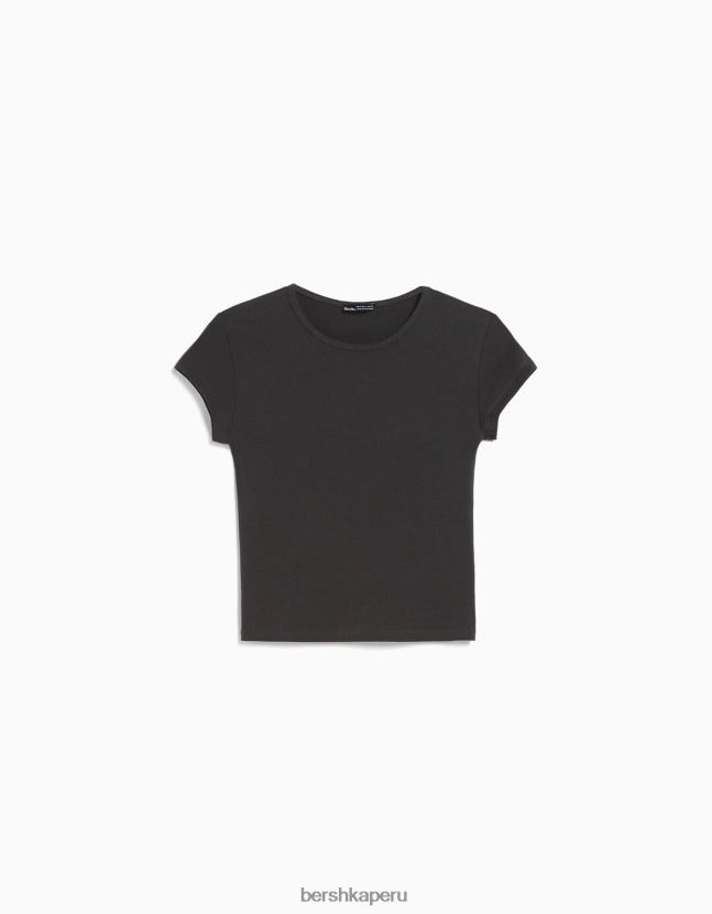 exclusivo Bershka mujer camiseta de canalé manga corta 806J6B353