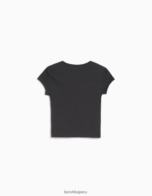 exclusivo Bershka mujer camiseta de canalé manga corta 806J6B353