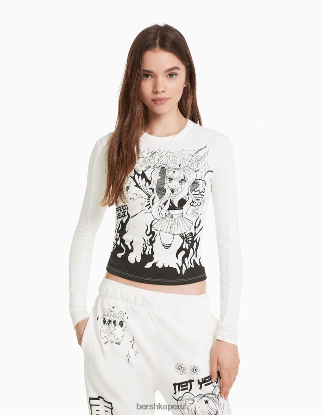 exclusivo Bershka mujer camiseta de manga larga con estampado de anime 806J6B644