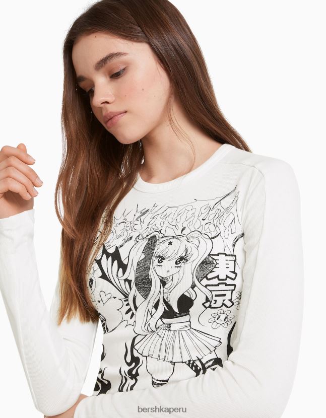 exclusivo Bershka mujer camiseta de manga larga con estampado de anime 806J6B644