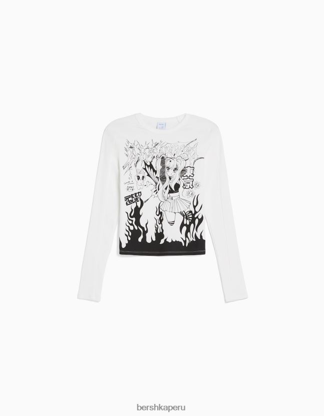exclusivo Bershka mujer camiseta de manga larga con estampado de anime 806J6B644