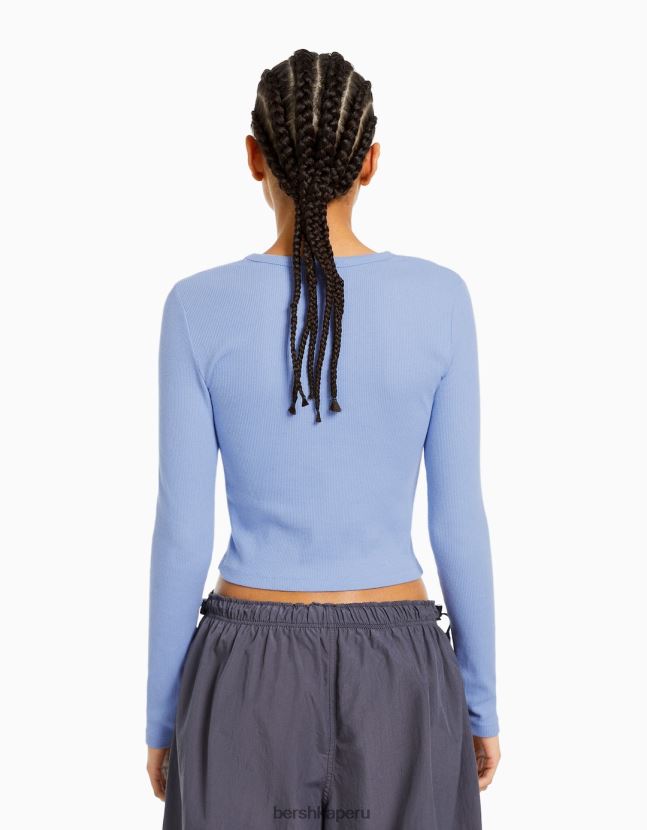 exclusivo Bershka mujer camiseta de manga larga de canalé 806J6B575
