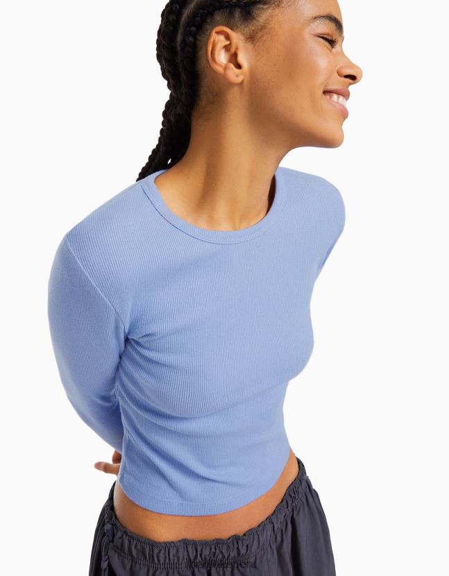 exclusivo Bershka mujer camiseta de manga larga de canalé 806J6B575