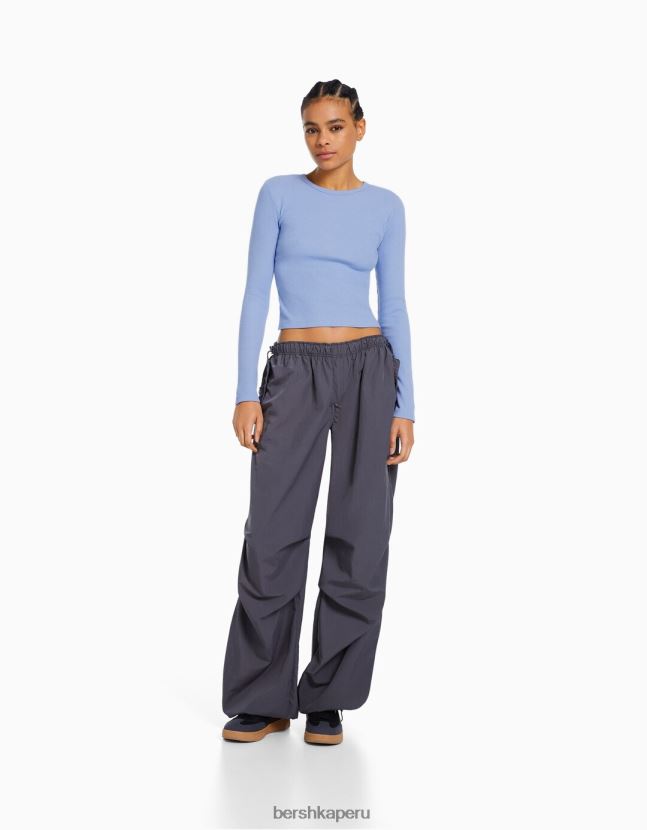 exclusivo Bershka mujer camiseta de manga larga de canalé 806J6B575
