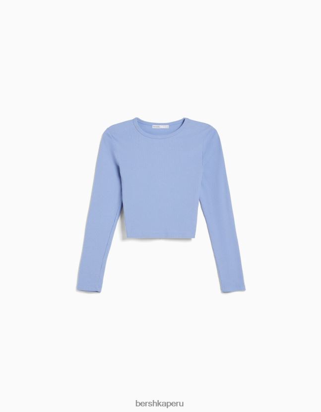 exclusivo Bershka mujer camiseta de manga larga de canalé 806J6B575