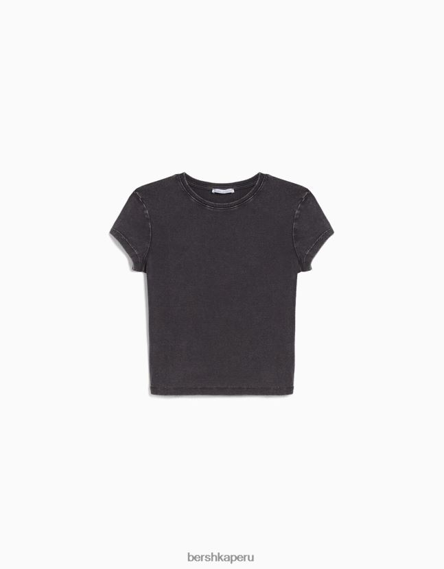 gris Bershka mujer camiseta ajustada de manga corta 806J6B478