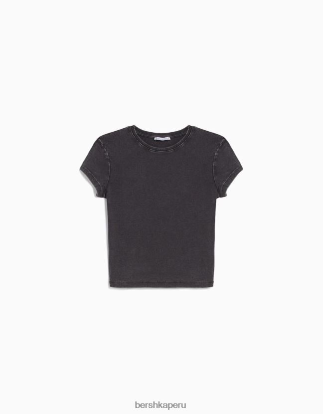 gris Bershka mujer camiseta ajustada de manga corta 806J6B481