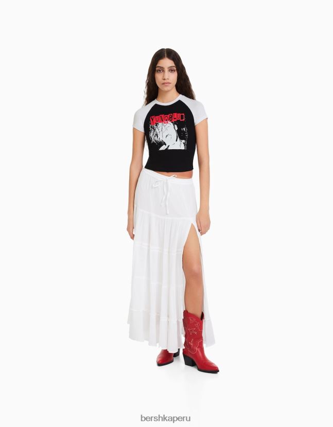 gris Bershka mujer camiseta con estampado de yungblud y mangas raglán cortas 806J6B515