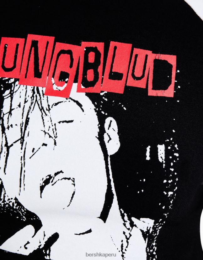 gris Bershka mujer camiseta con estampado de yungblud y mangas raglán cortas 806J6B515