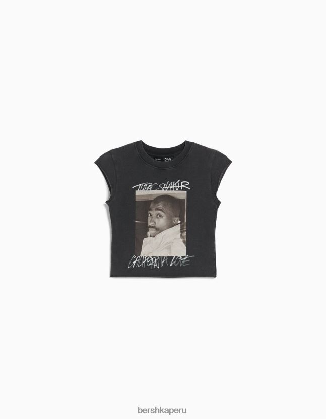 gris Bershka mujer camiseta corta sin mangas tupac 806J6B289