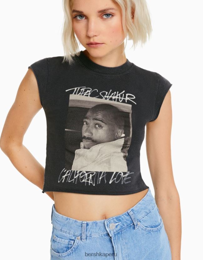 gris Bershka mujer camiseta corta sin mangas tupac 806J6B290