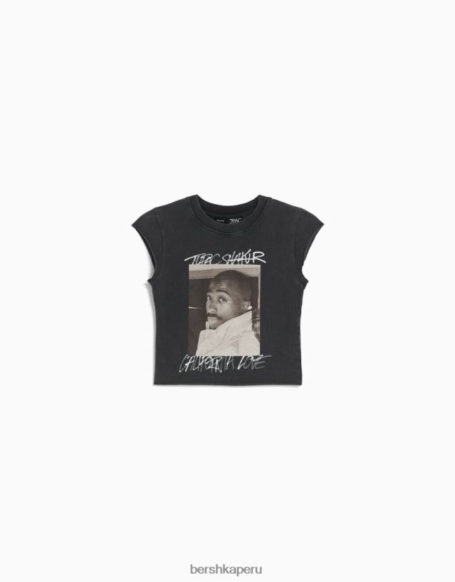 gris Bershka mujer camiseta corta sin mangas tupac 806J6B290