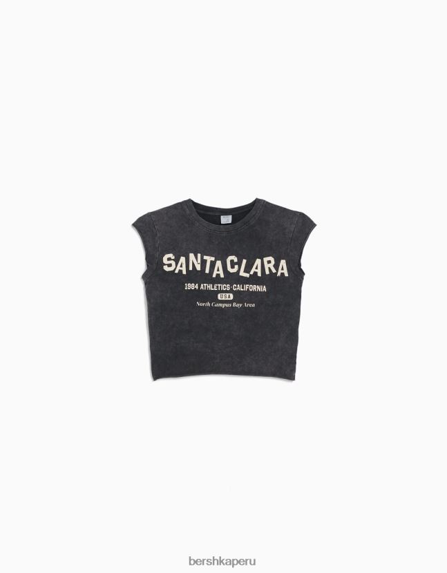 gris Bershka mujer camiseta cropped de manga corta con estampado 806J6B450