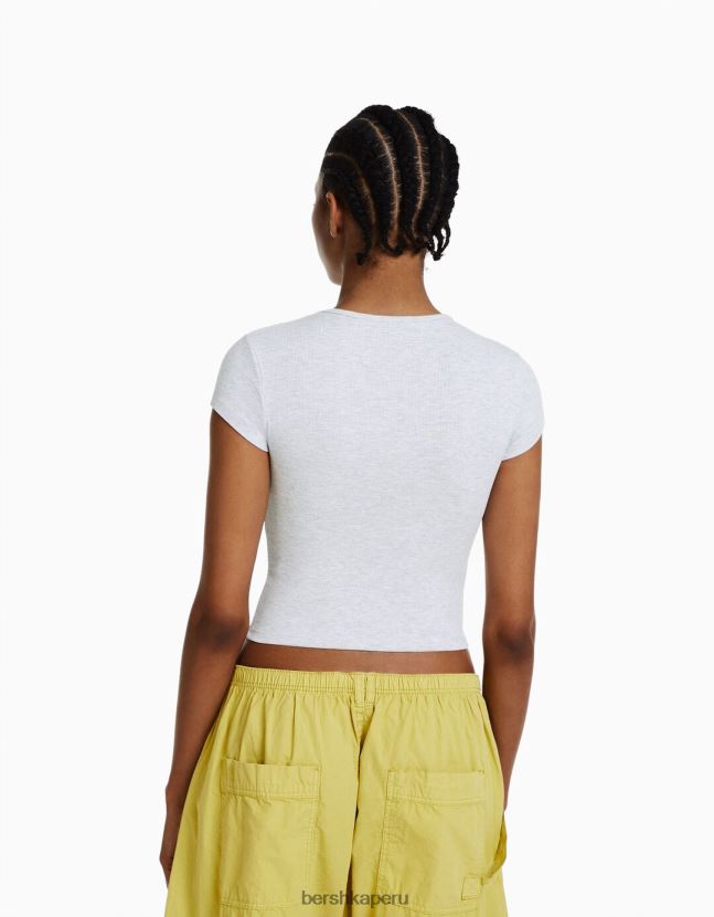 gris Bershka mujer camiseta de canalé manga corta 806J6B343