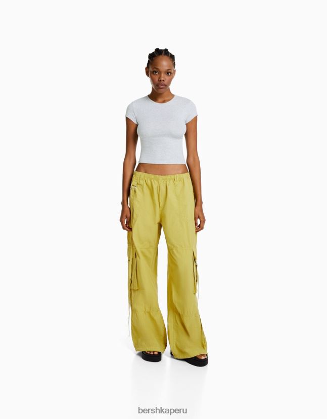 gris Bershka mujer camiseta de canalé manga corta 806J6B343