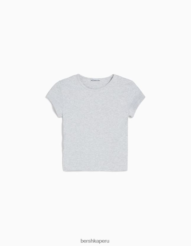 gris Bershka mujer camiseta de canalé manga corta 806J6B343