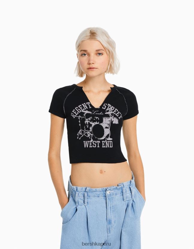 gris Bershka mujer camiseta de manga corta con costuras en contraste 806J6B292