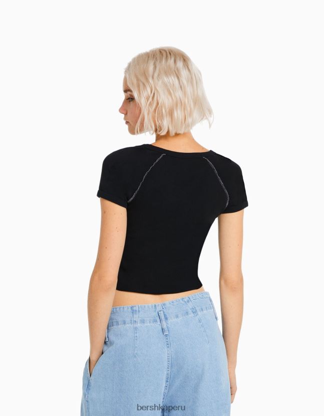 gris Bershka mujer camiseta de manga corta con costuras en contraste 806J6B292